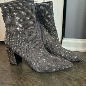 a new day Gray Rhinestone Suede Ankle Boots